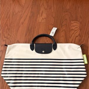Longchamp Navy and White Striped Tote Bag